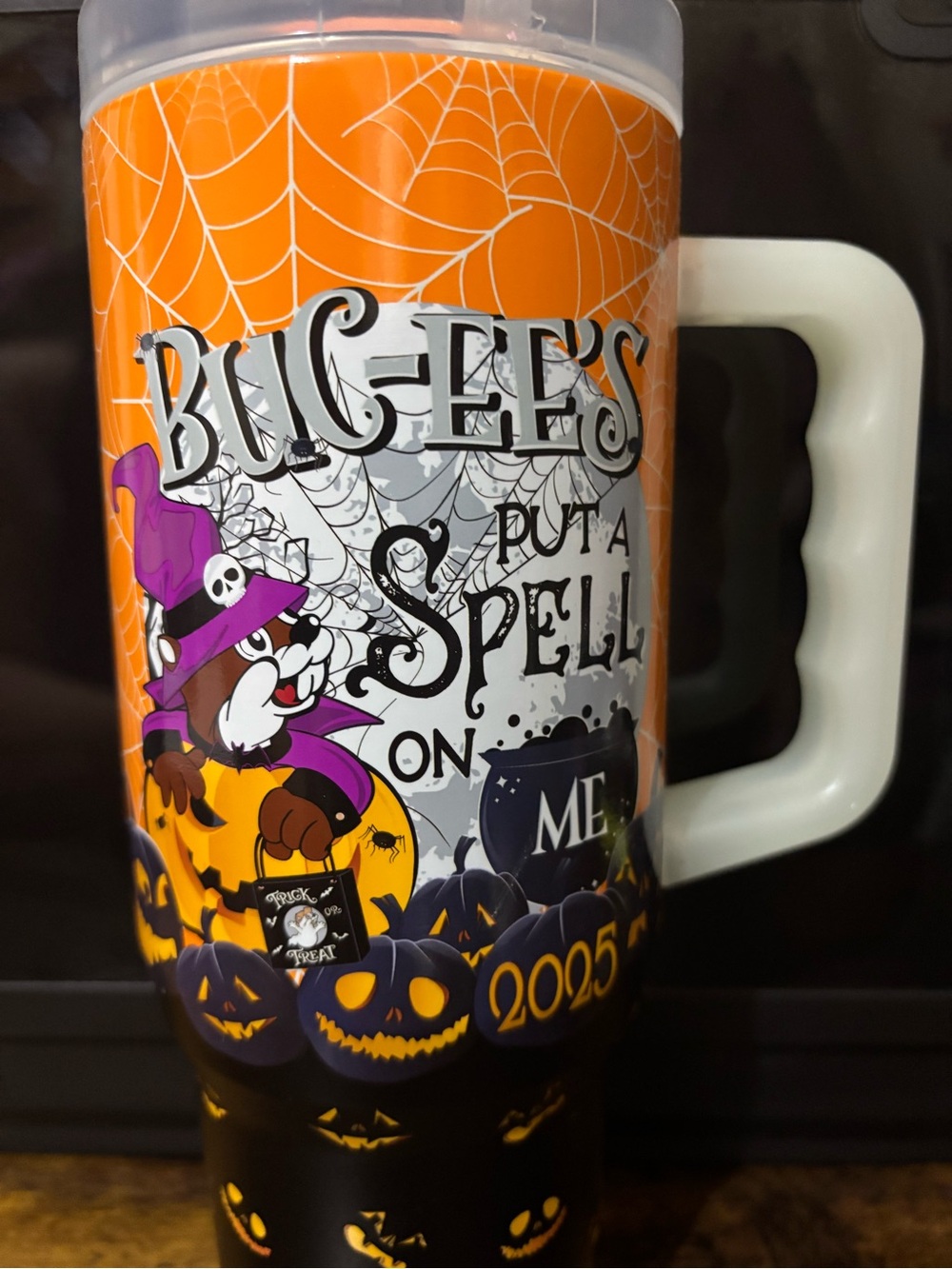 Buc-ee's Halloween Orange & Black Travel Mug - Put a Spell On Me